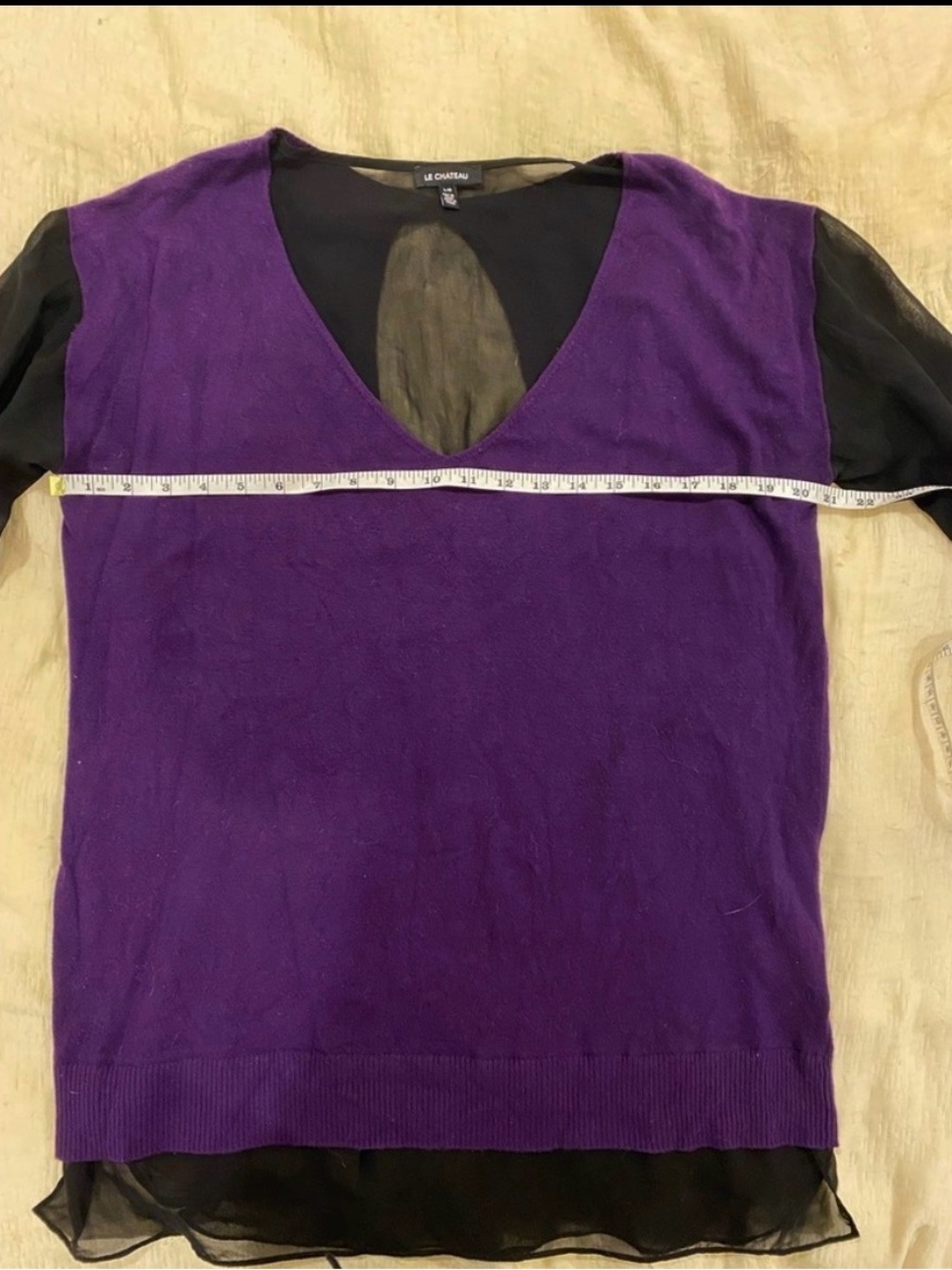 Le Château Purple & Black Chiffon Blouse Women’s L – Dressy Top - Picture 3 of 5